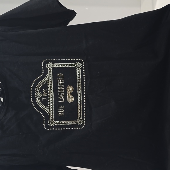 RARE & NEW ✅ KARL LAGERFELD PARIS  Gold Beaded Design T Shirt ✨ NEW - Picture 4 of 9